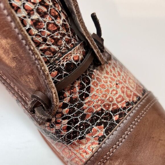 🐒 FREEBIRD Steven Mabel Brown snake Leather Distressed Slip On Oxford Shoes Sz 9 - Picture 7 of 13